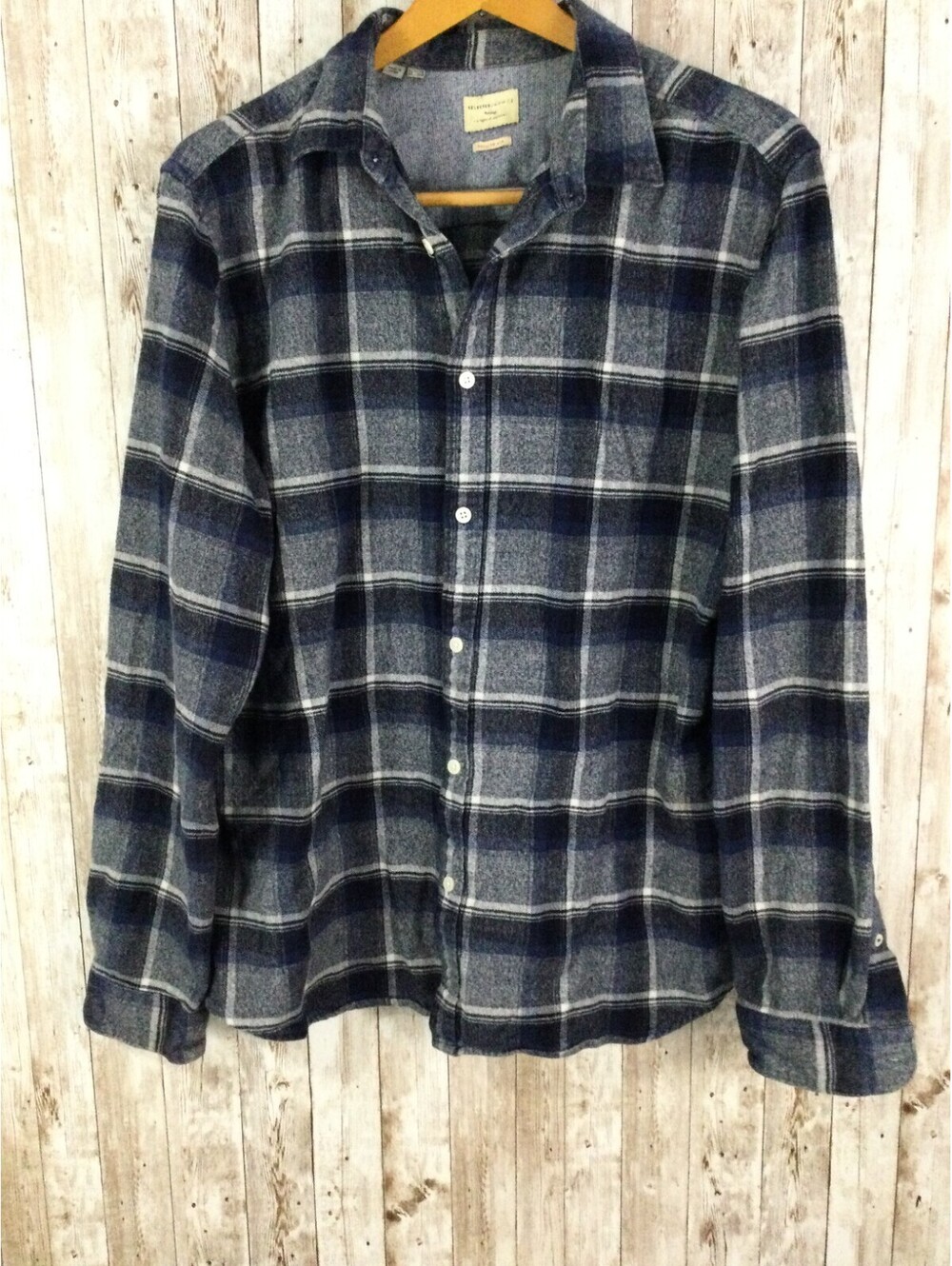 Selected Homme Men Regular Fit Flannel Soft Button Front Shirt Blue Sz XL 44"